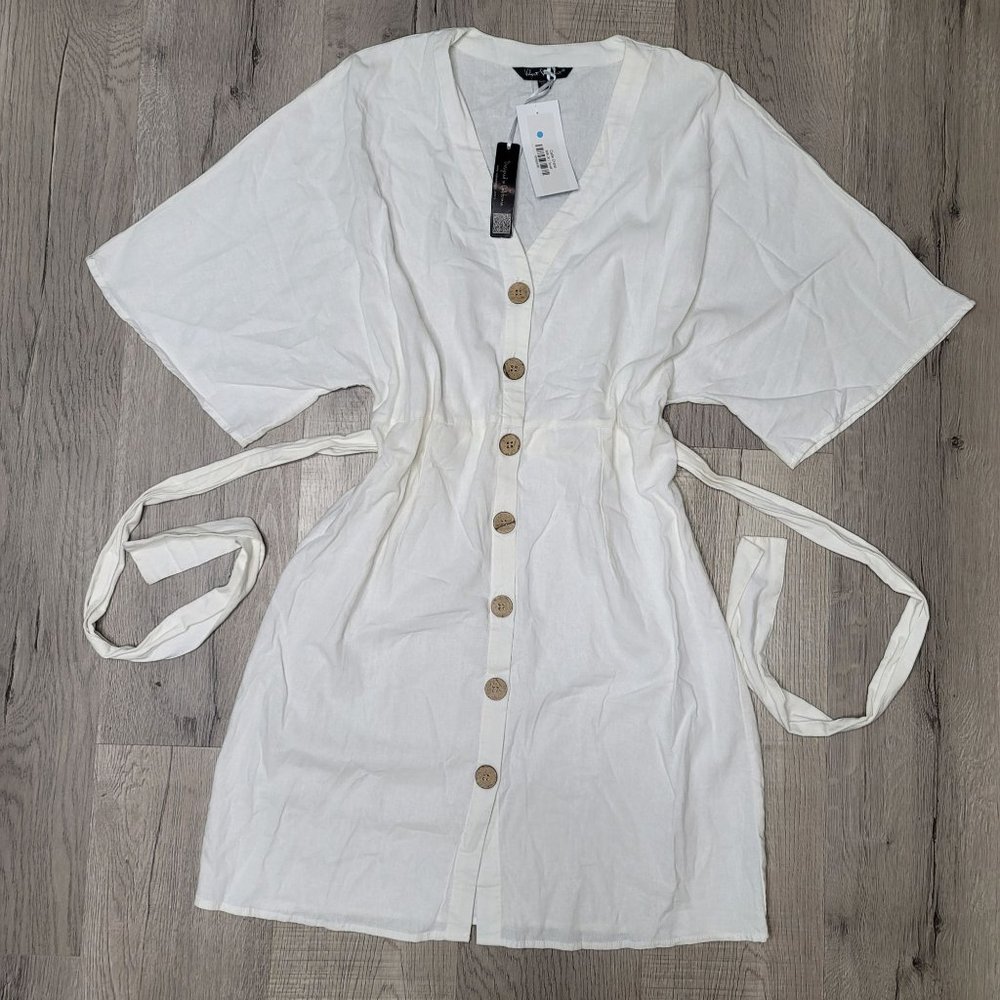Velvet Heart NWT Calle white button linen blend dress size medium wedding beach - Picture 3 of 9